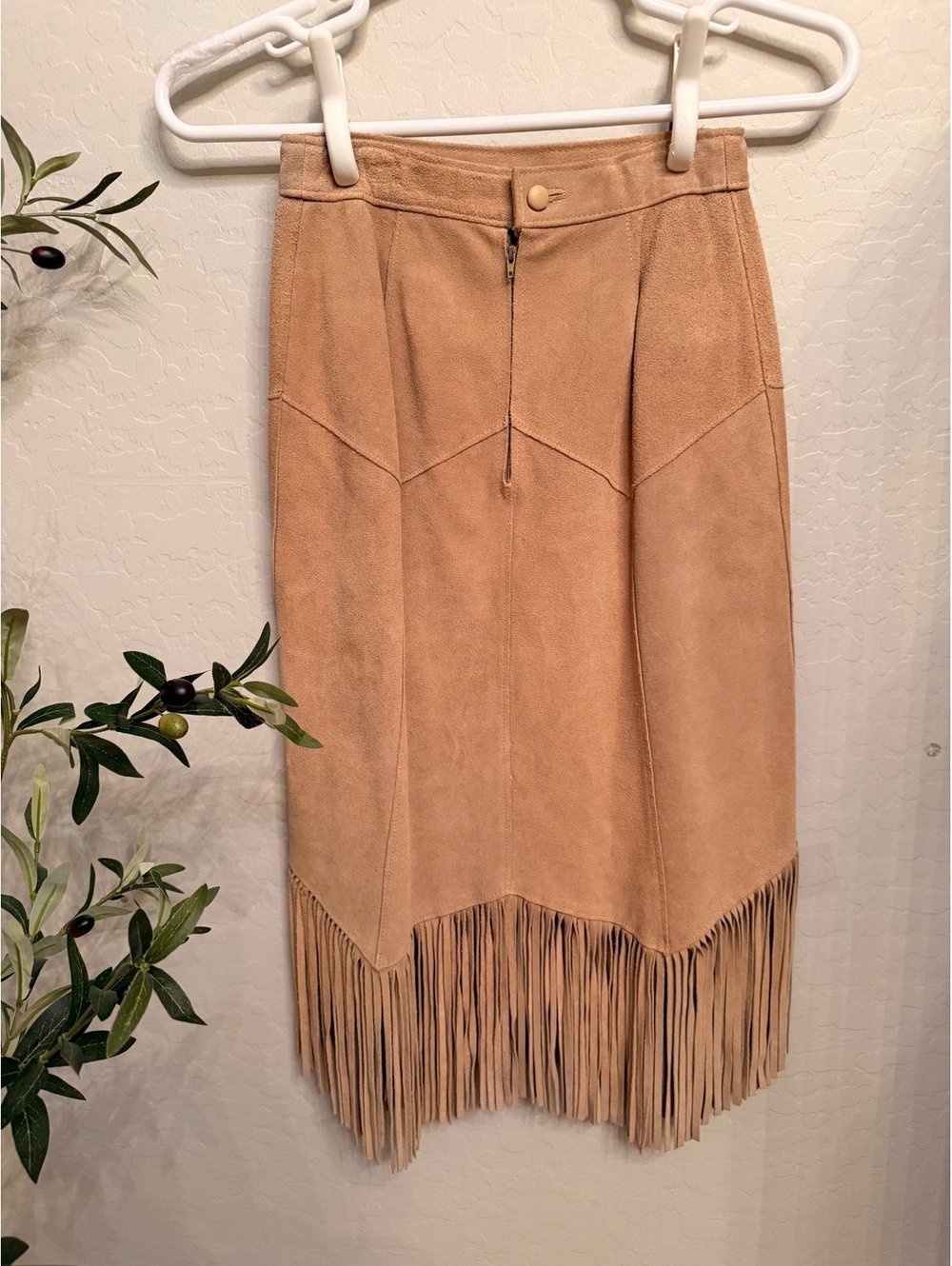 Vintage Western Genuine Suede Tan Leather Fringe Skirt - Picture 2 of 7